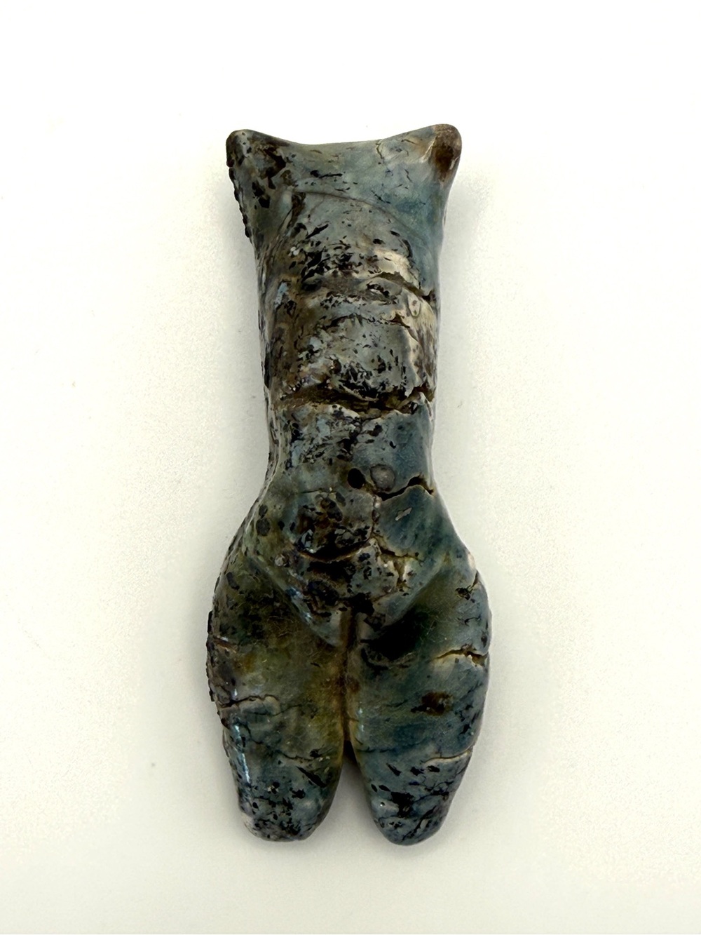 Ceramic Nude Fertility Goddess 3.25" Blue Crackle Signed Studio Pottery